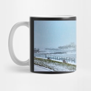 whitley bay lighthouse winter postcard Mug